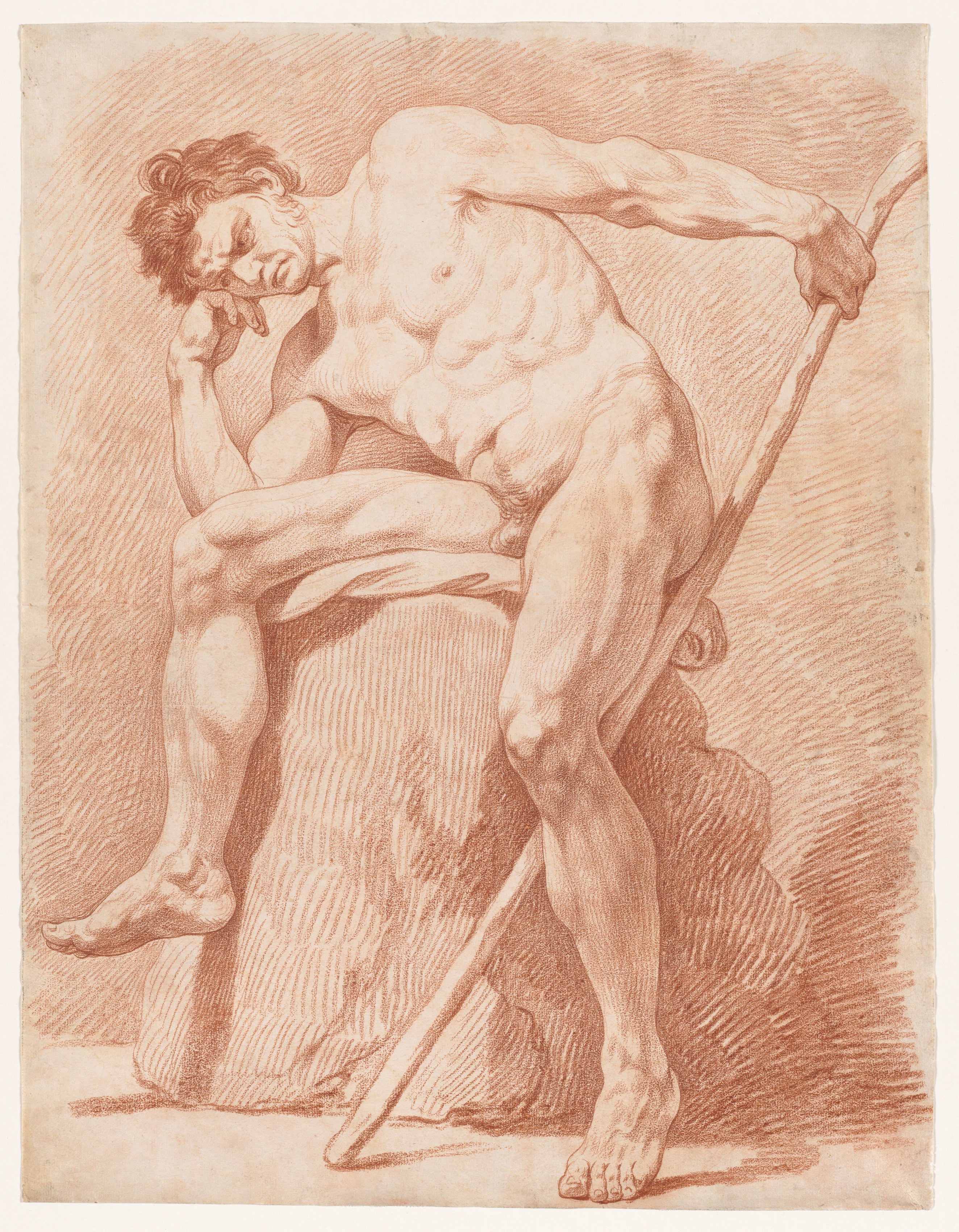 Academy of a Seated Nude Holding a Staff