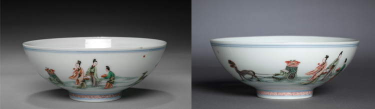 Pair of Bowls with Xiwangmu and Attendants