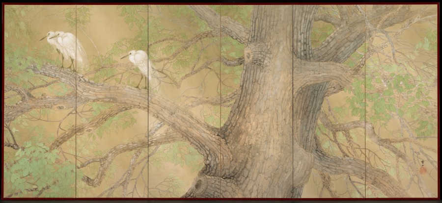 White Herons in Rain (right), Fujii Setsuden, 1910s