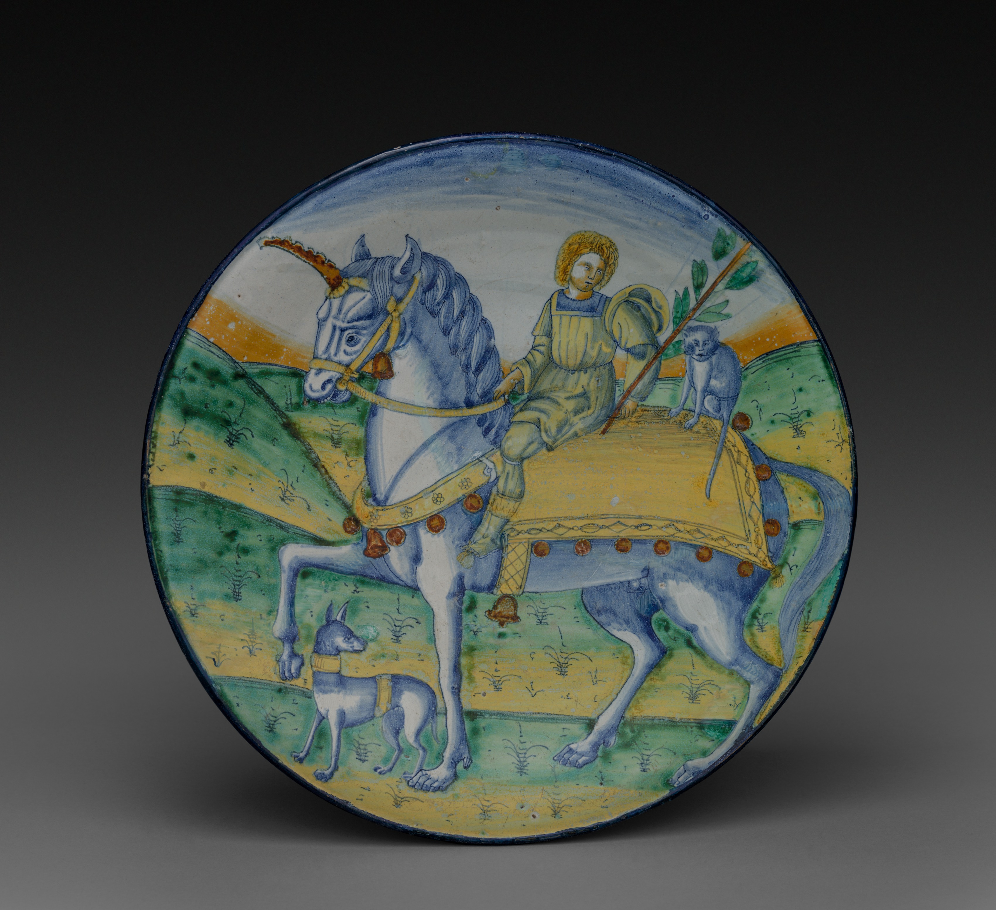 Plate: Man Riding a Unicorn