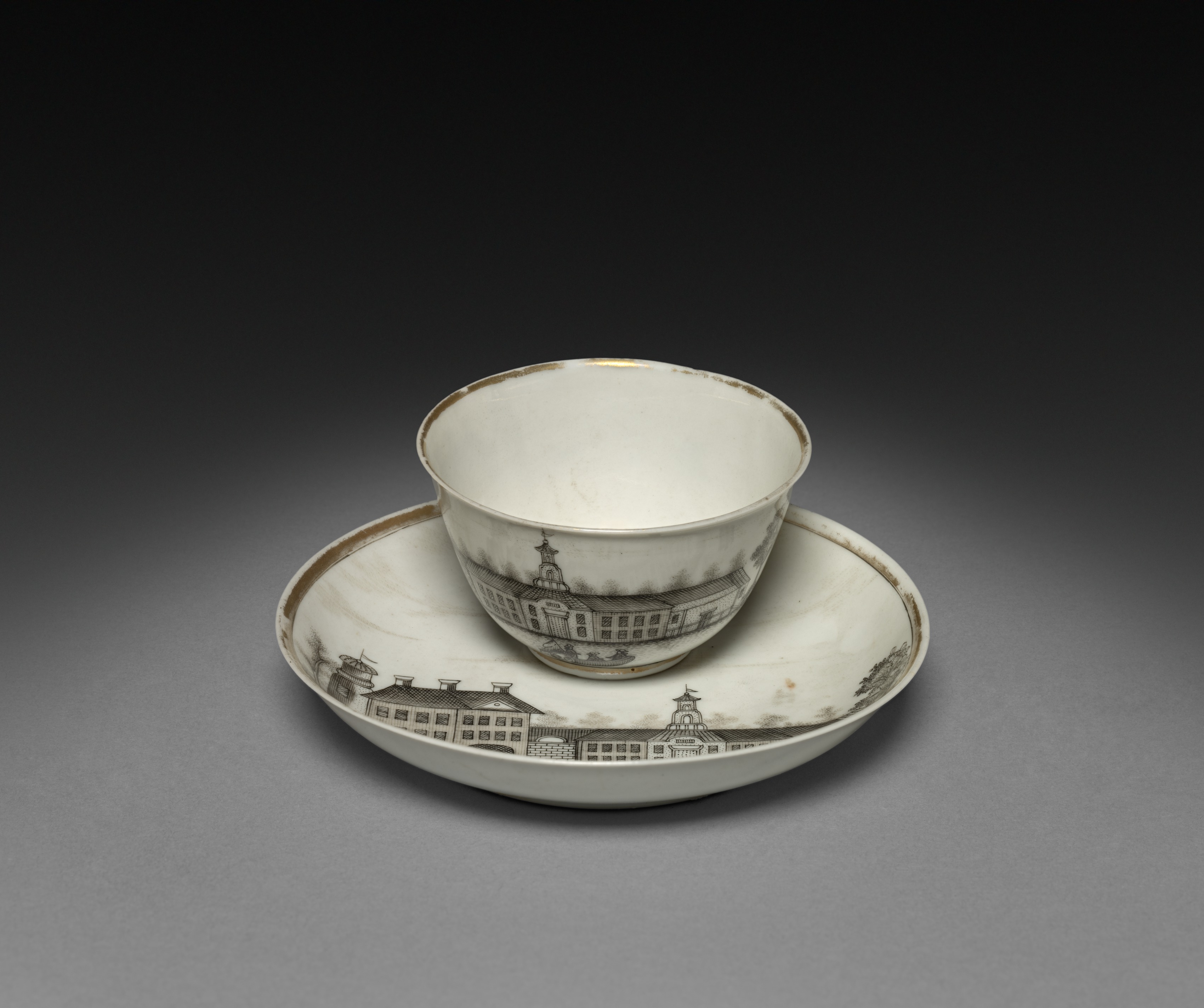 Tea Bowl and Saucer with View of Town (Cleves?)
