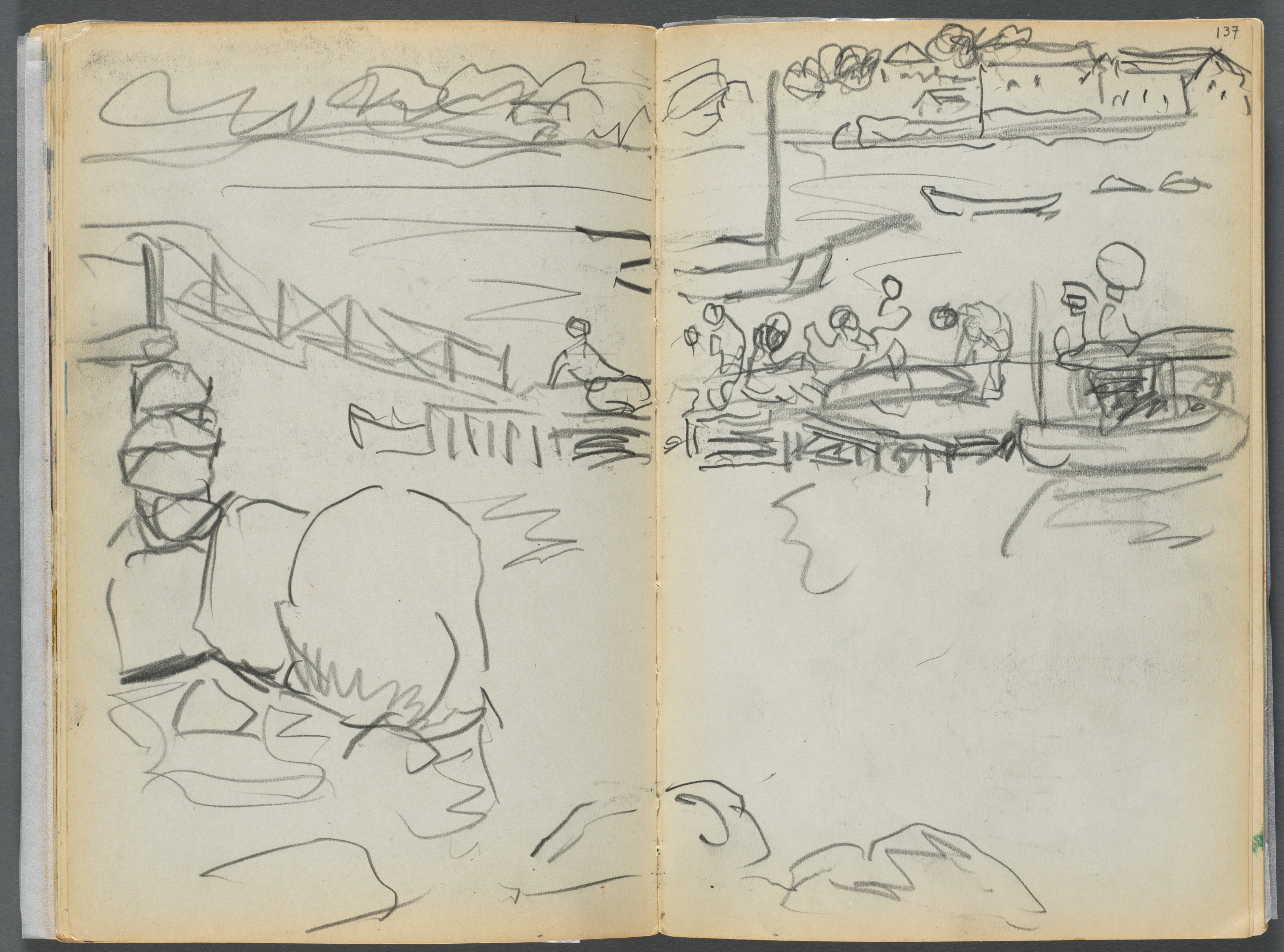Sketchbook- The Granite Shore Hotel, Rockport, page 136 & 137: The Dock 