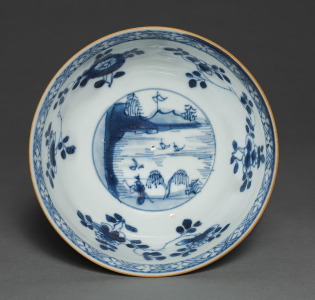 Bowl with Floral Sprays and Medallions with Figure in Landscape