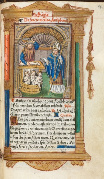 Printed Book of Hours (Use of Rome):  fol. 105r, St. Nicholas