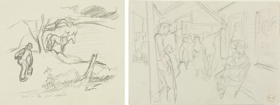 Approaching Storm (recto) Scene on the Porch of a Cafe (verso), Thomas Hart Benton, 1938