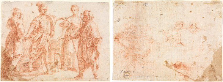 Jacob and Laban with Rachel and Leah (recto); Sketch of Two Men and Other Various Figures (verso)
