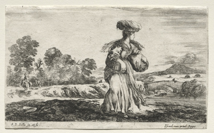 Various Figures and Landscapes:  Peasant Woman Carrying a Basket on her Head