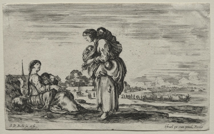 Various Figures and Landscapes:  Two Mothers Chatting Together