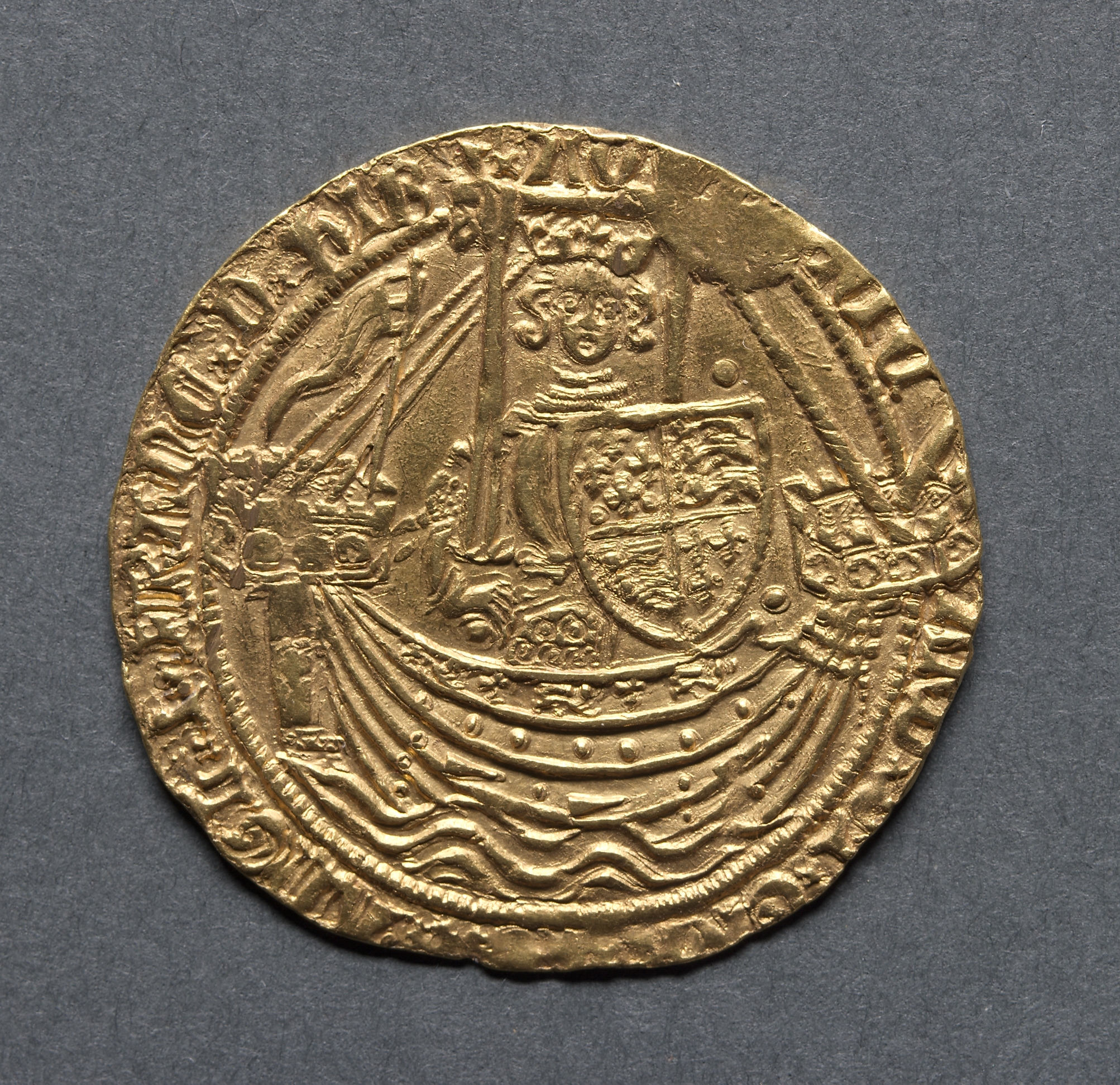 Noble: Richard II Standing on Ship with Shield of Arms (obverse)