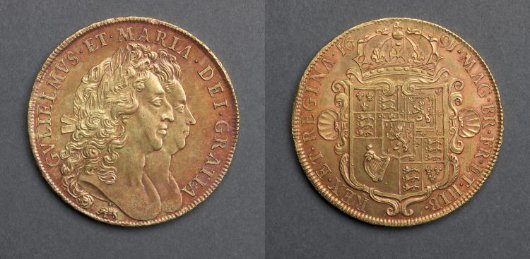 Five Guineas: William & Mary (obverse); Crowned Shield of Arms (reverse)