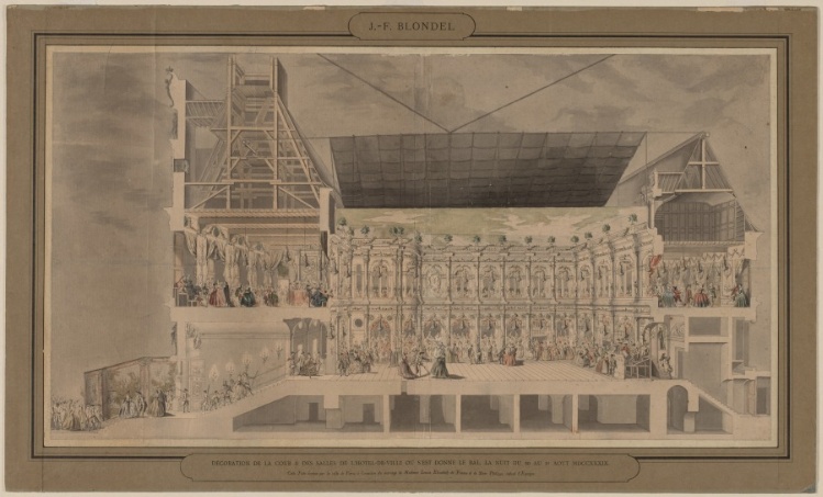 Cross Section of the Hôtel de Ville Seen in Perspective Showing the Decoration and Illumination of the Courtyard and Rooms Created on the Occasion of the Ball Given the Night of August 30 and 31, 1739