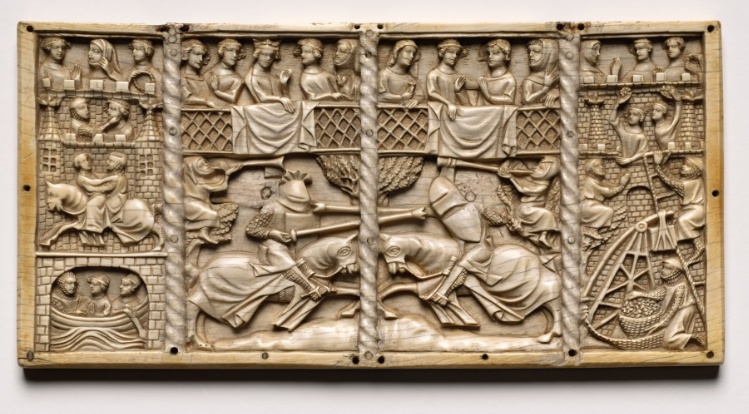 Panel from a Casket with Scenes from Courtly Romances