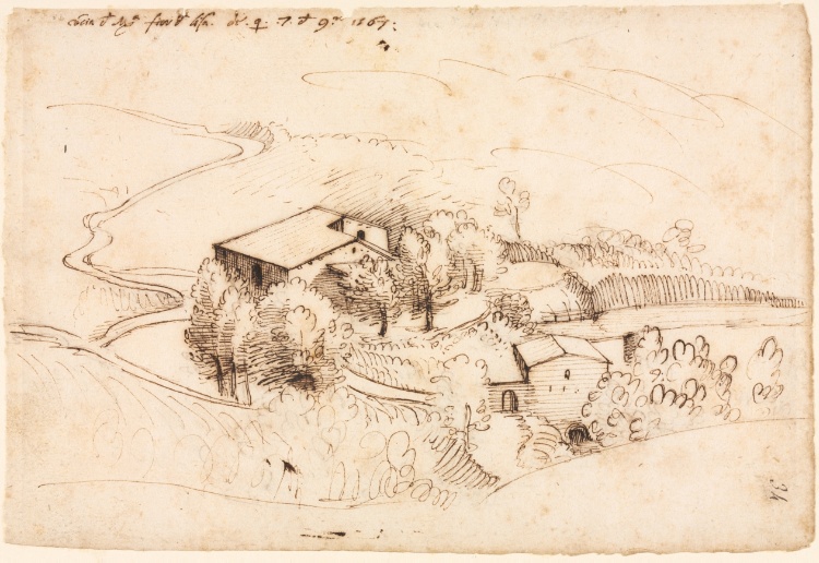 Farm with Trees in a Hilly Landscape (recto)