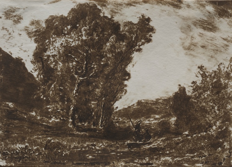 Two Boatmen in a Marsh near a Cluster of Trees