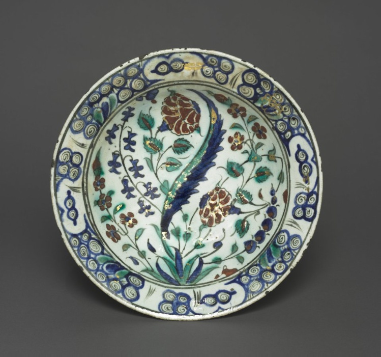 Gilded Dish with Flowers and Leaves