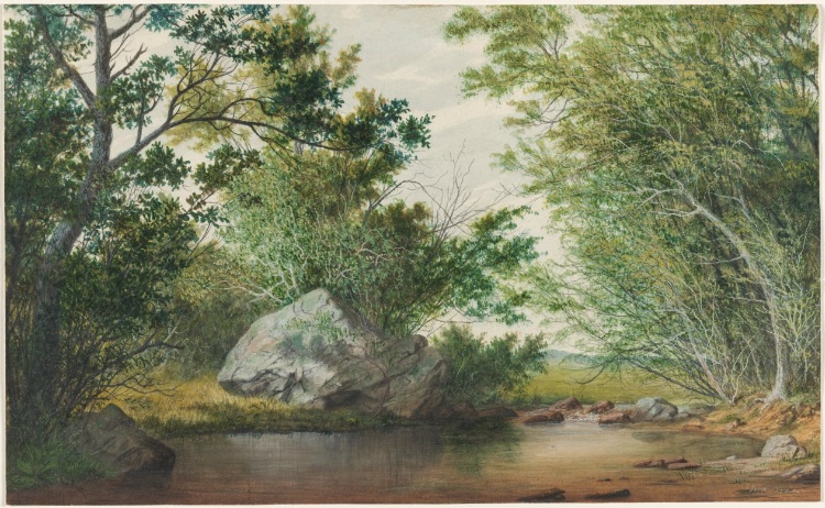Landscape with Wooded Stream and Boulder