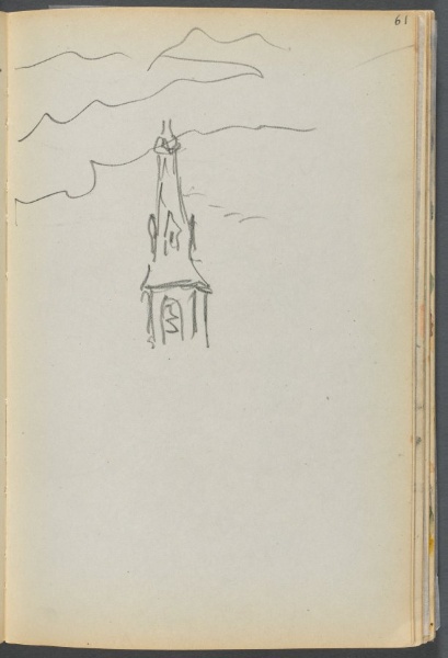 Sketchbook- The Granite Shore Hotel, Rockport, page 061: Church Spire with Sky 