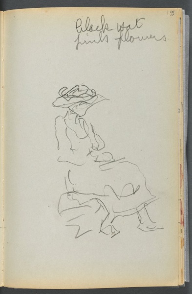 Sketchbook- The Granite Shore Hotel, Rockport, page 155: Seated Woman with Notes 