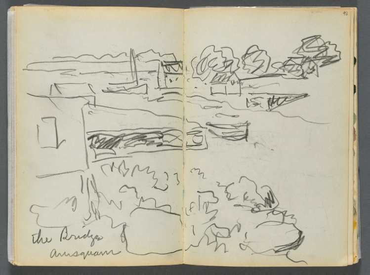 Sketchbook- The Granite Shore Hotel, Rockport, page 092 & 93: "The Bridge , Annisquam" 