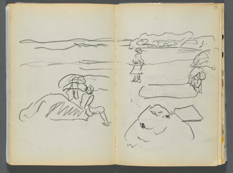 Sketchbook- The Granite Shore Hotel, Rockport, page 094 & 95: Beach View with Figures 