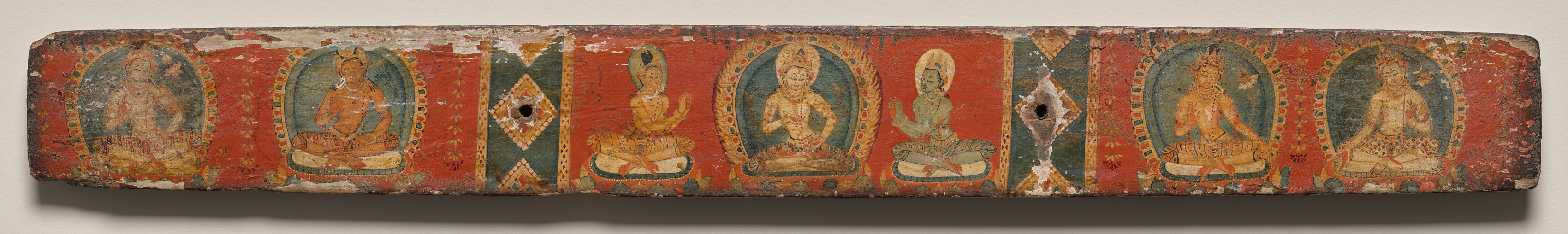 Four bodhisattvas and two attendants flanking Vajrasattva, bottom cover, from a Manuscript of the Perfection of Wisdom in Eight Thousand Lines (Ashtasahasrika Prajnaparamita-sutra)