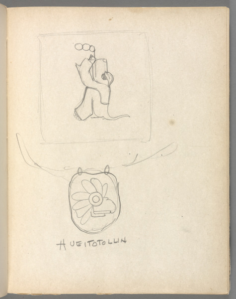 Sketchbook No. 6, page 101: Pencil 2 designs, 1 of eagle with Hueitotollin underneath