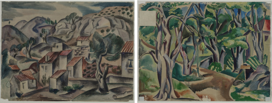 Hillside Village (recto); Wooded Path (verso), Jan Matulka, c. 1921