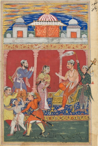 The prince’s ordeal continues, he is ordered away to be executed for the fifth time, from a Tuti-nama (Tales of a Parrot): Eighth Night