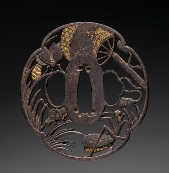 Sword Guard (Tsuba) with Insects and Fan