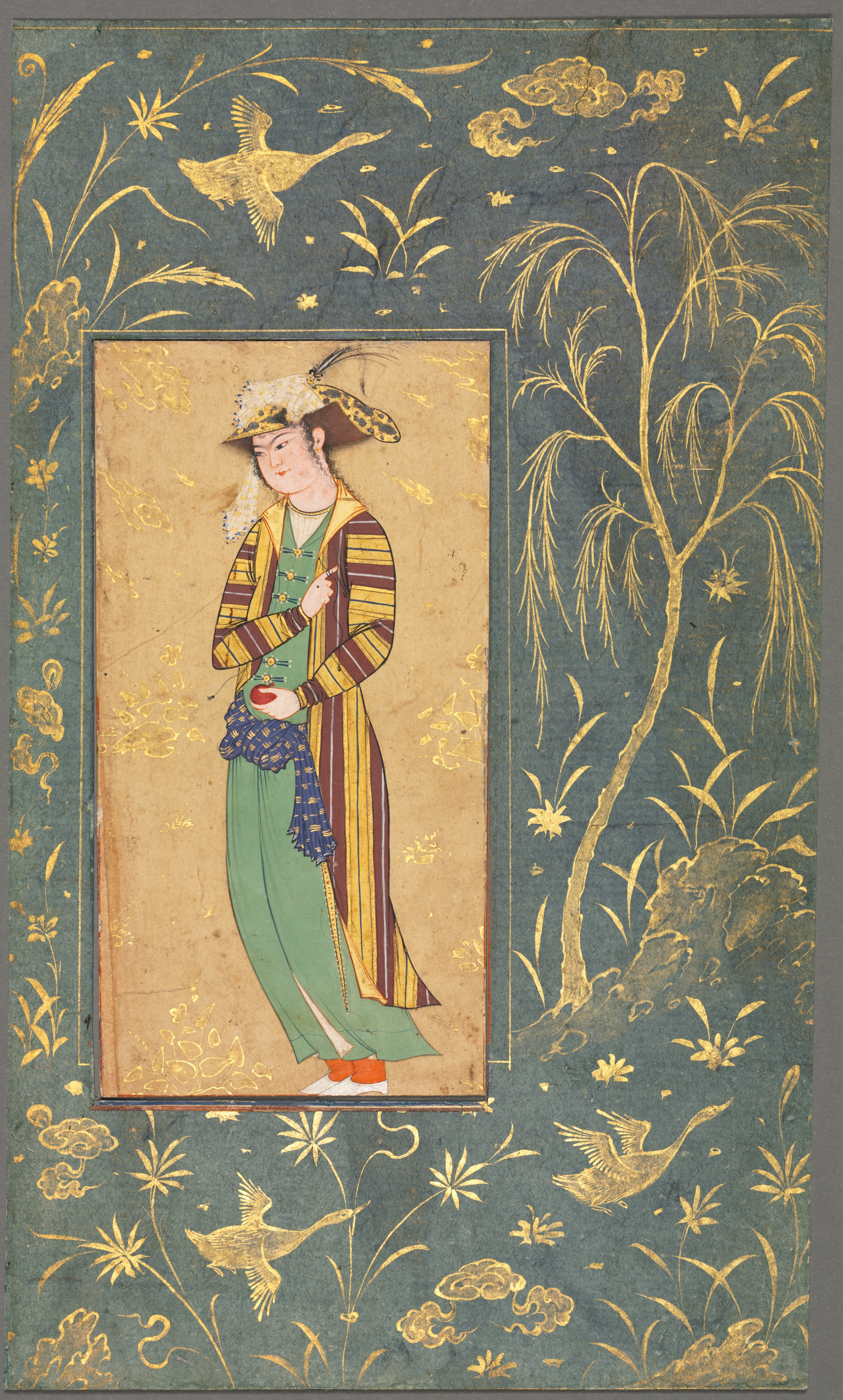 Youth Holding a Pomegranate; Illustration from a Single Page Manuscript