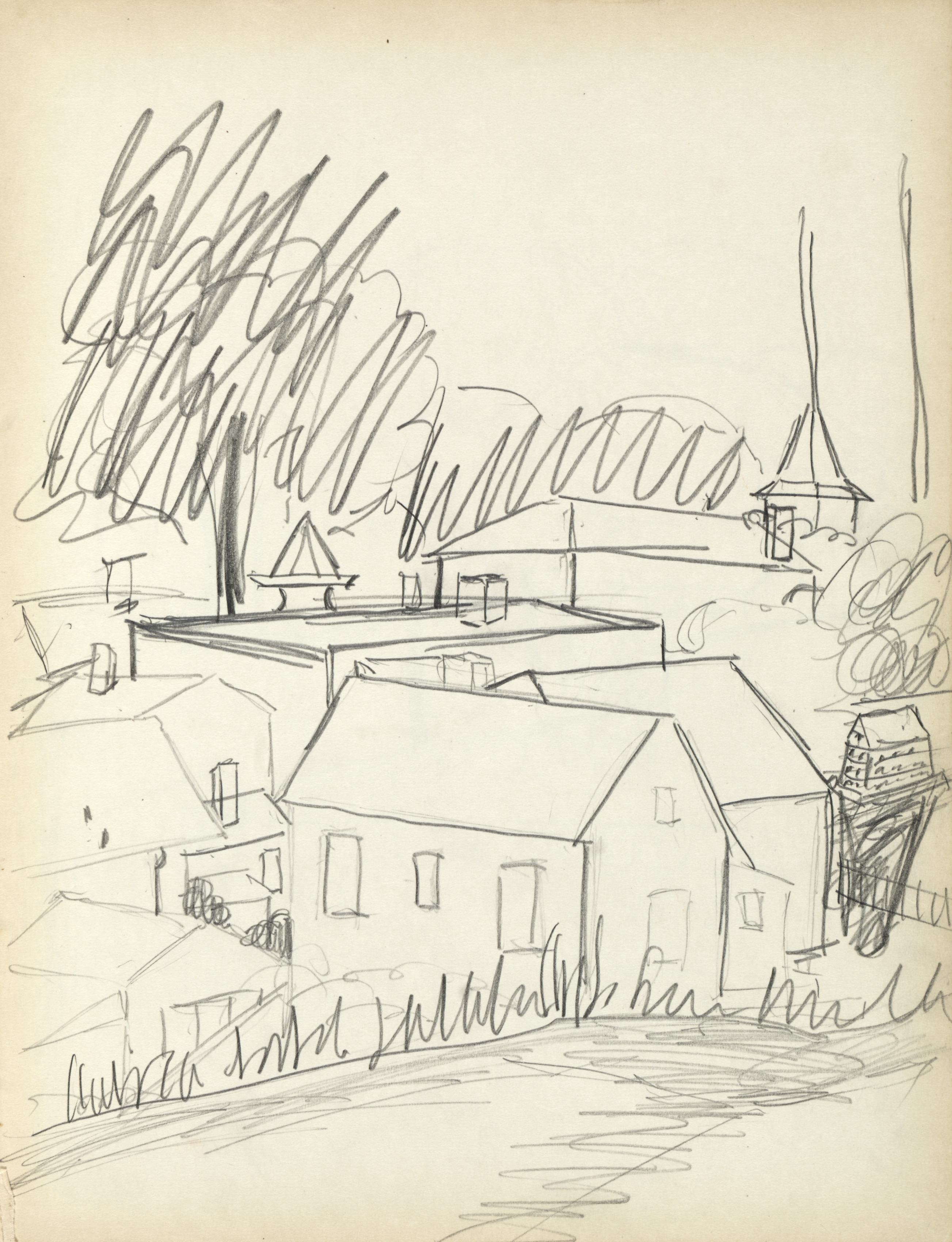 Sketchbook #1: Houses and church steeple (page 53)