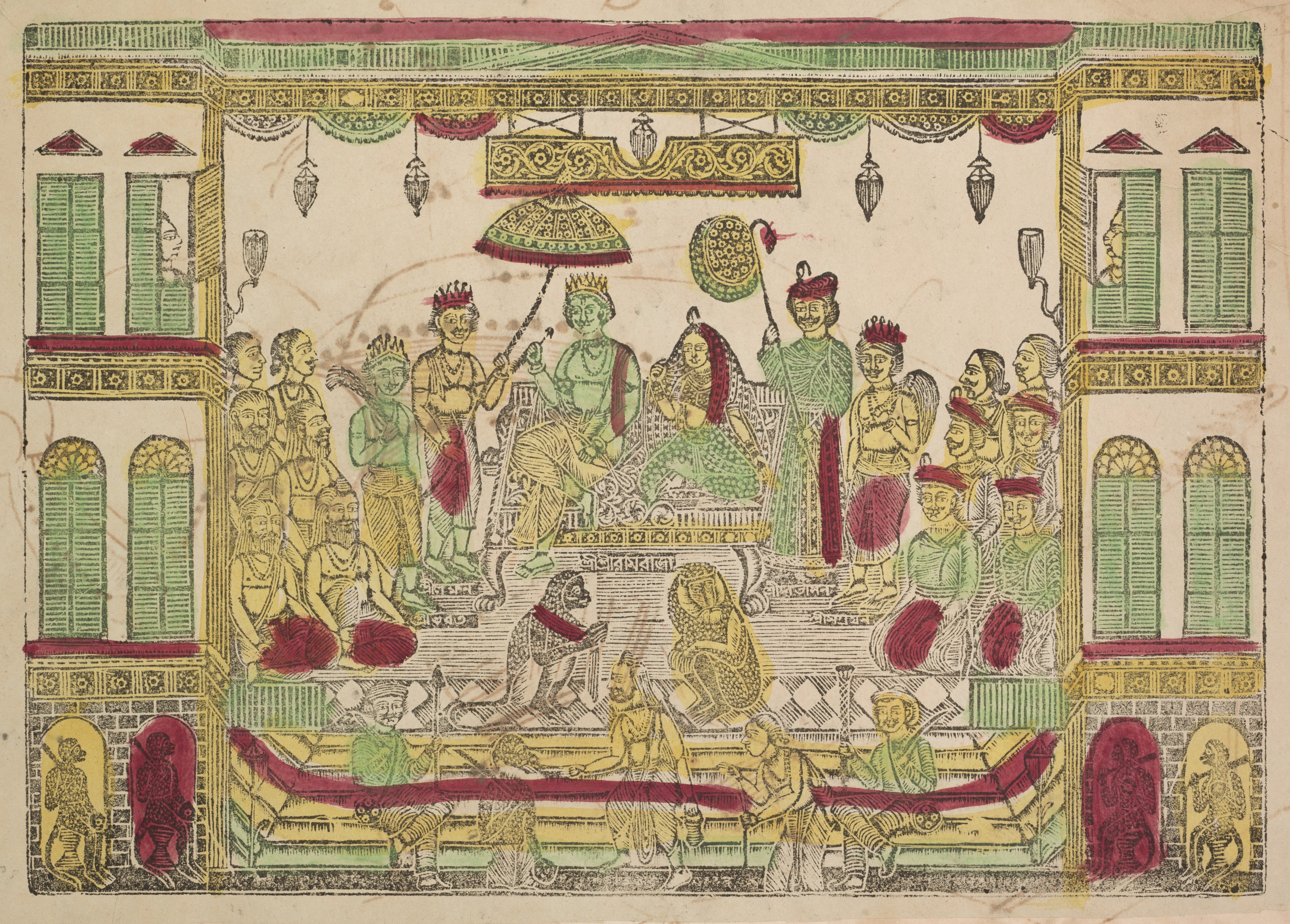 Rama and Sita in the royal palace (recto), from a Kalighat album