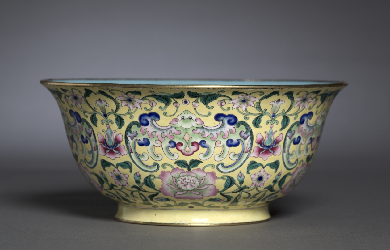 Bowl with Bats and Floral Scrolls