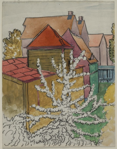 Sketch of Houses and Tree (recto)