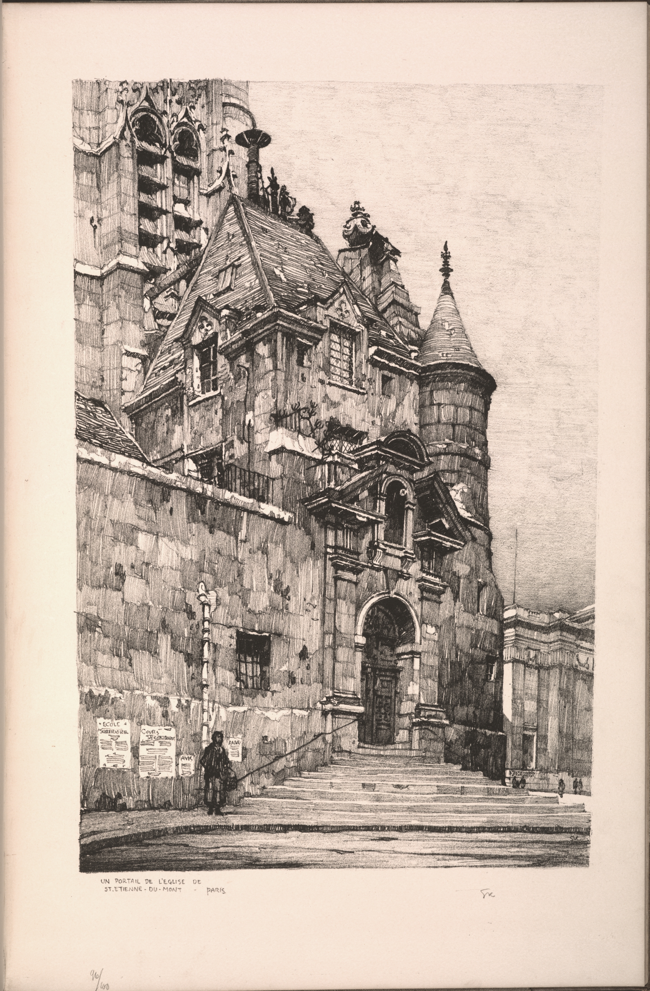 Twenty Lithographs of Old Paris: Un Portail de l'Église de Saint Étienne du Mont, Paris