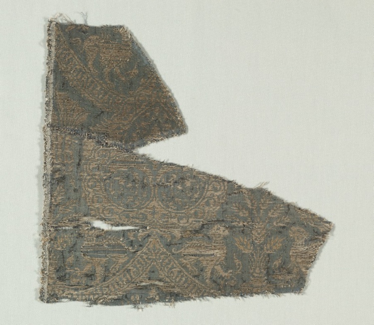 Silk with Dogs and Arabic Script in Swaying Bands