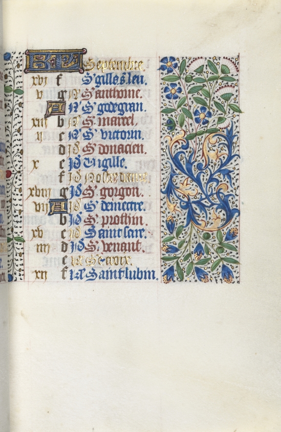 Book of Hours (Use of Rouen) fol. 9r, Calendar Page for September