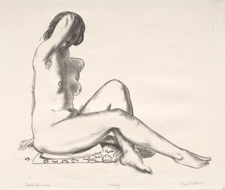 Nude Study, Girl Sitting on a Flowered Cushion