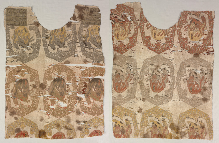 Tunic fragment with lion killing khilin in octagonal medallions