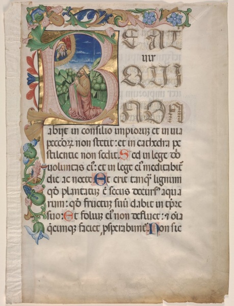 Leaf from a Choir Psalter: Initial B with King David in Prayer