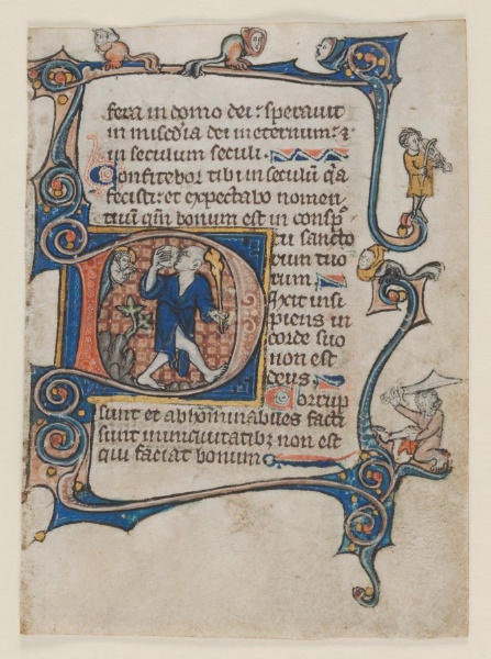 Leaf from a Psalter: Initial D: A Fool Rebuked by God
