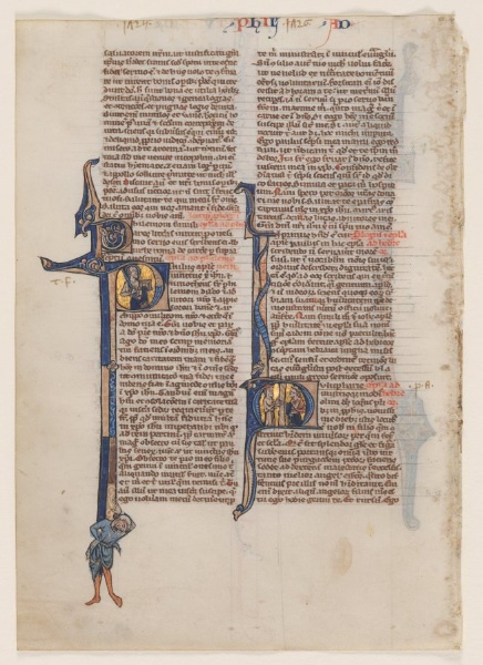 Leaf from a Latin Bible: Initial P: St. Paul with a Sword and a Book