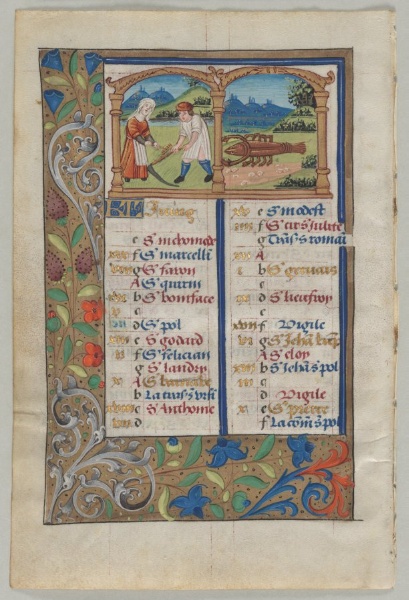 Leaf from a Book of Hours: Calendar Page for June (verso)