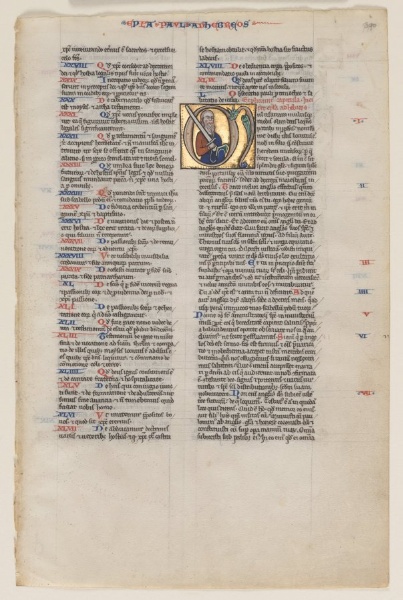 Leaf with Initial from a Latin Bible: Initial M: St. Paul with a Sword and a Book