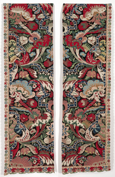 Pair of Needlework Bed Hangings in the Bizarre Style