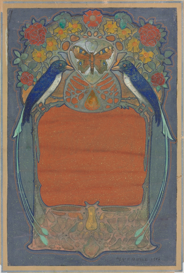 Ornamental Design with Birds and Butterfly, August Biehle, Jr., 1906