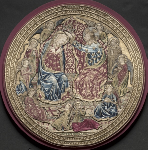 Embroidered Tondo from an Altar Frontal: The Coronation of the Virgin