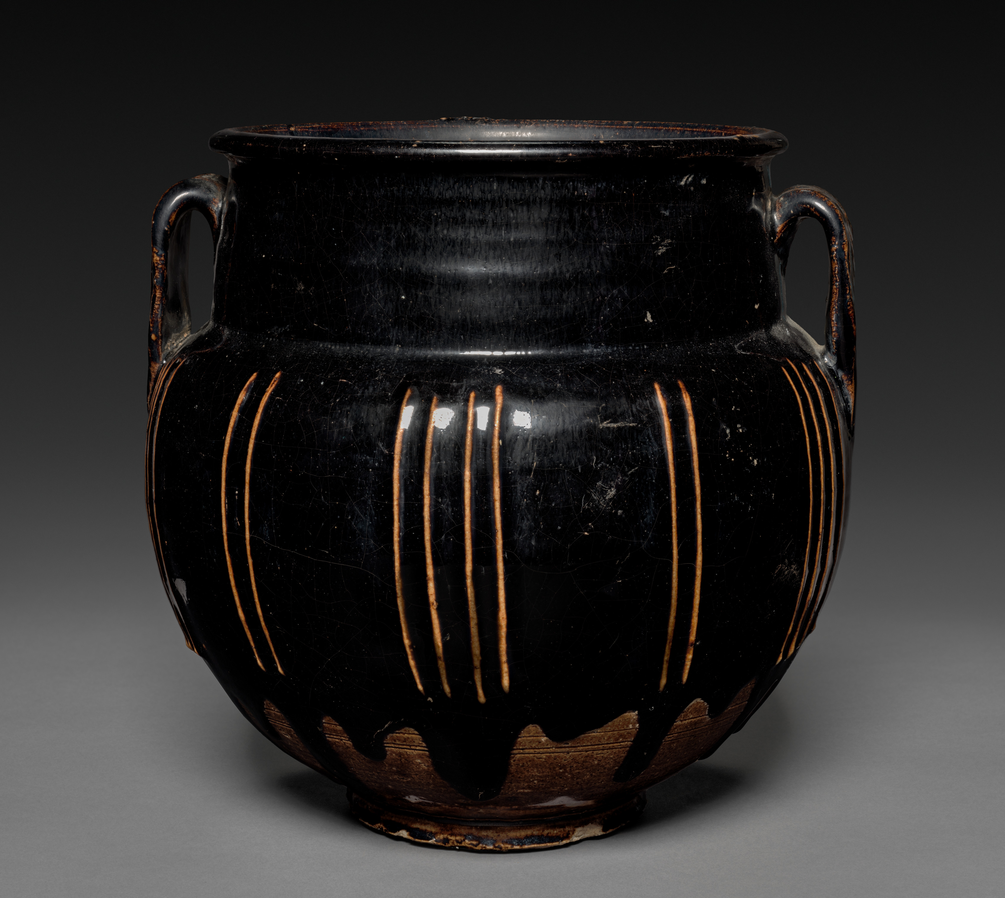 Jar with Handles and Vertical Ribs