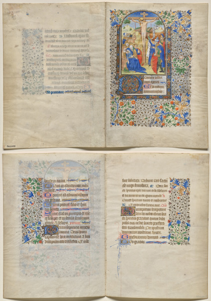 Bifolio from a Book of Hours: The Crucifixion (recto), Text (verso)