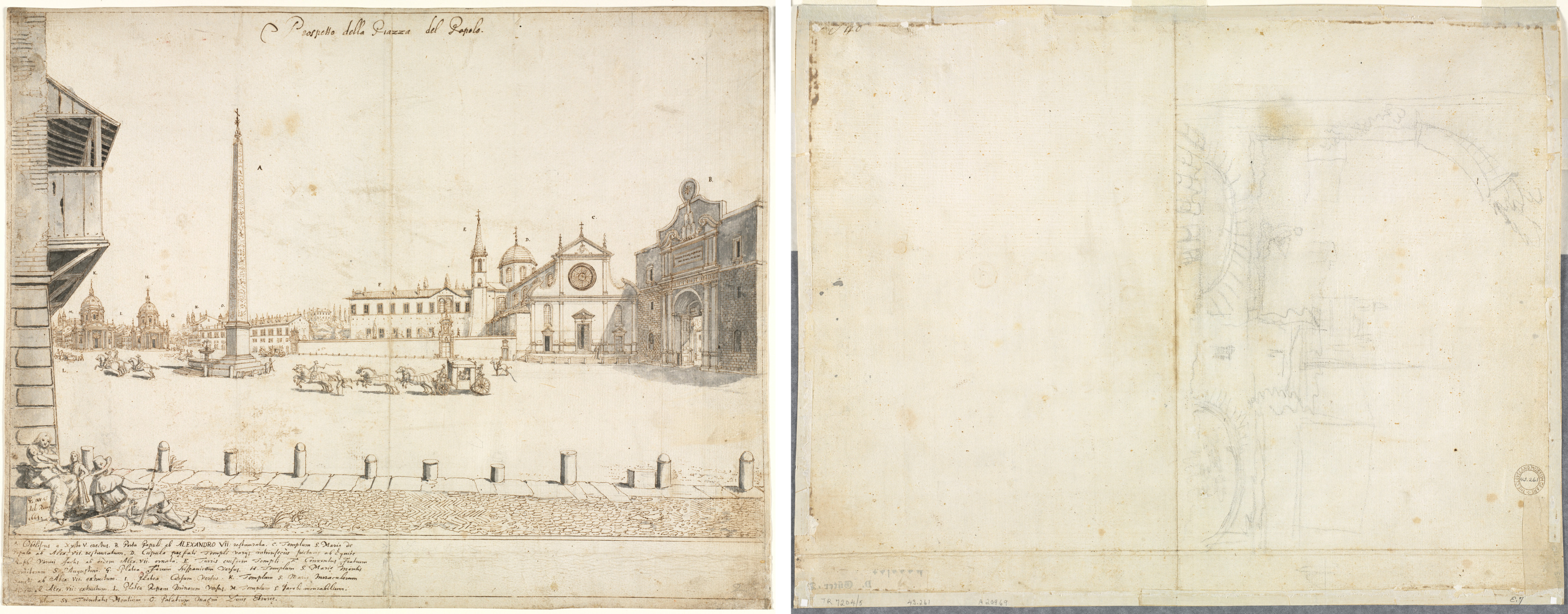 Eighteen Views of Rome: The Piazza del Popolo (recto); Sketch for San Giovanni in Laterano (verso)